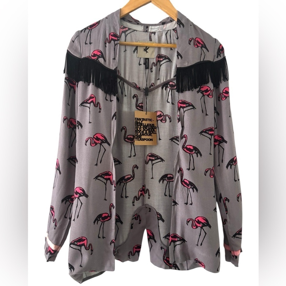 One Teaspoon Fringe Flamingo Frenzy Lightweight Blazer/cardigan NWT